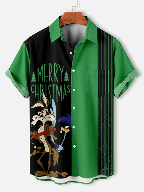 Men's Christmas Cartoon Funny Graphic Short Sleeve Hawaiian Shirt